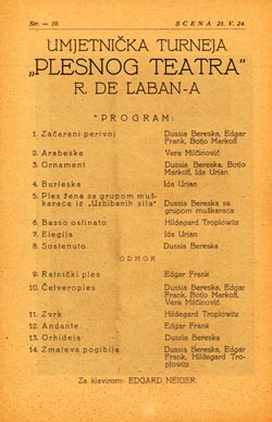 Program Umjetničke turneje "Plesnog teatra" Rudolfa von Labana, Scena, 21. svibnja 1924.