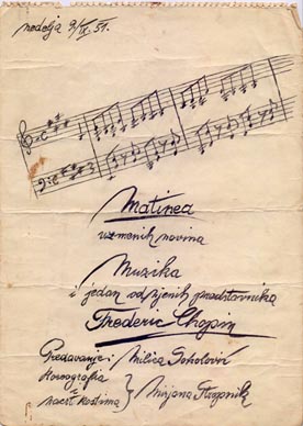 Rukom izrađen plakatić za plesnu predstavu u KPD Požega 9. rujna 1951.